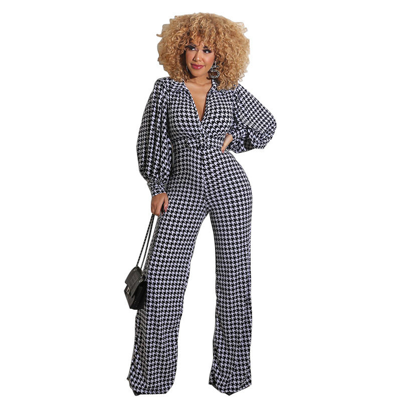 Puff Sleeve Women's Printed Jumpsuit Loose ShopWithASmile7.com