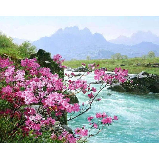 Frameless Digital Oil Painting – Hand-Painted Landscape Flower Art on Linen Canvas