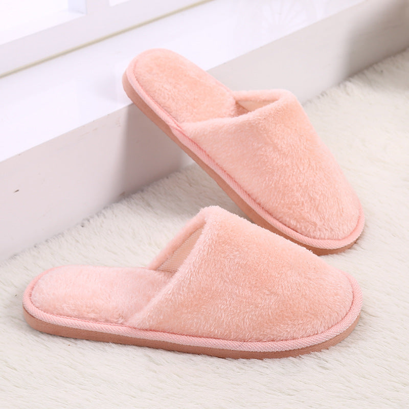 Thick Bottom Plush Couple Solid Color Cotton Slippers
