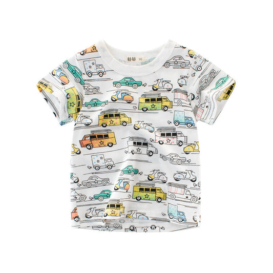 Children's Clothing Summer Boys Short Sleeved Full Print Car Cartoon Children's T Shirt ShopWithASmile7.com
