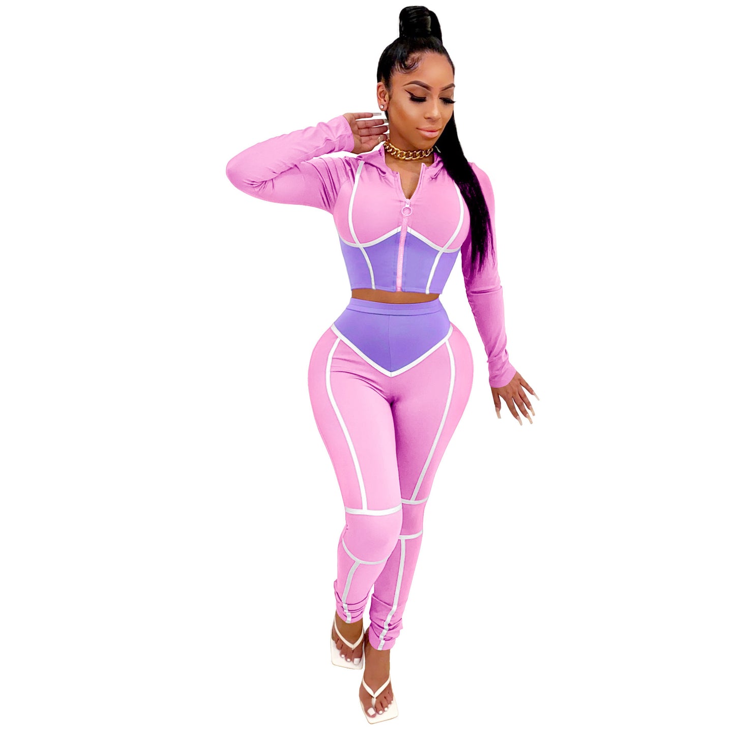 Fashion Yoga Clothes Contrast Color Tight Two-piece Sports Suit