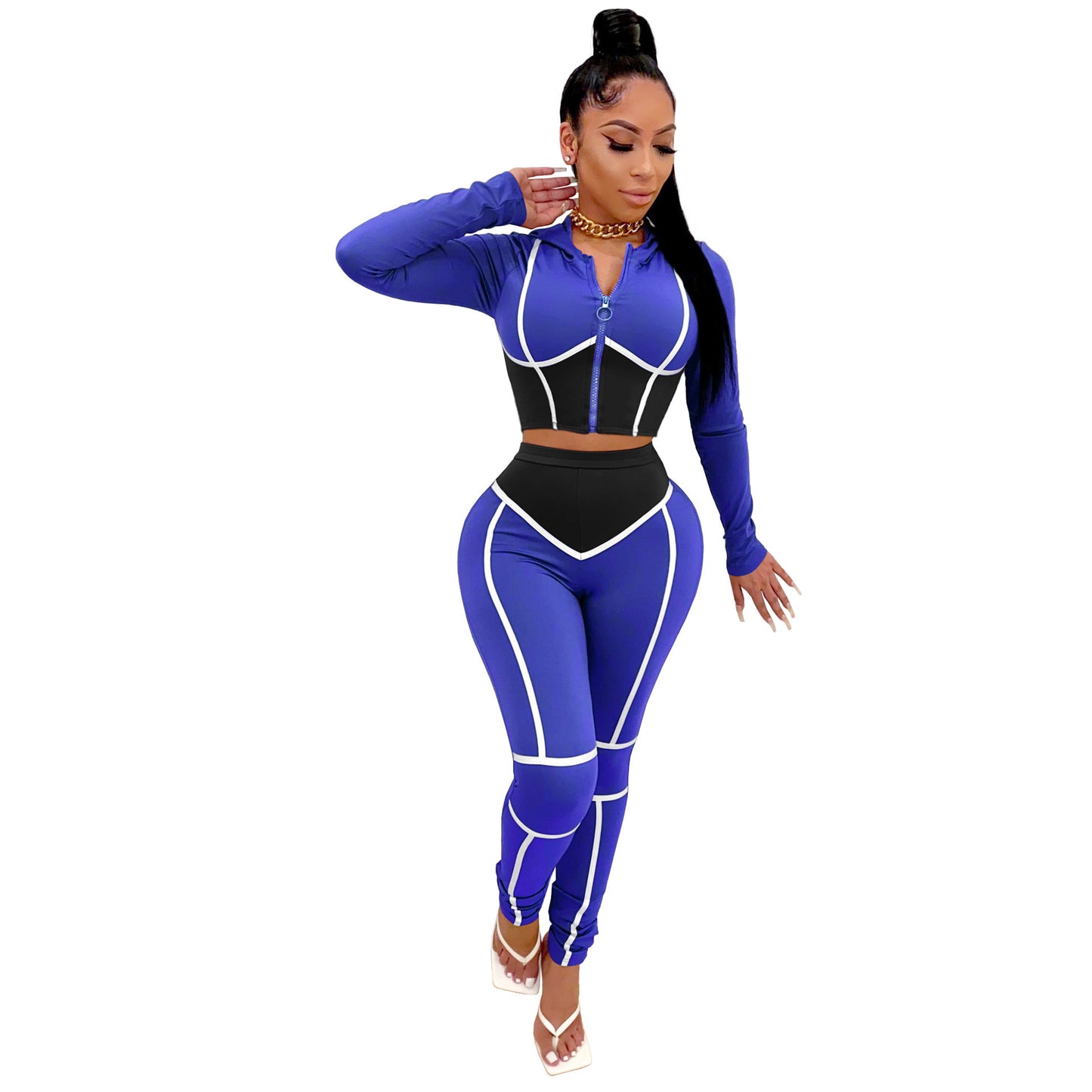 Fashion Yoga Clothes Contrast Color Tight Two-piece Sports Suit