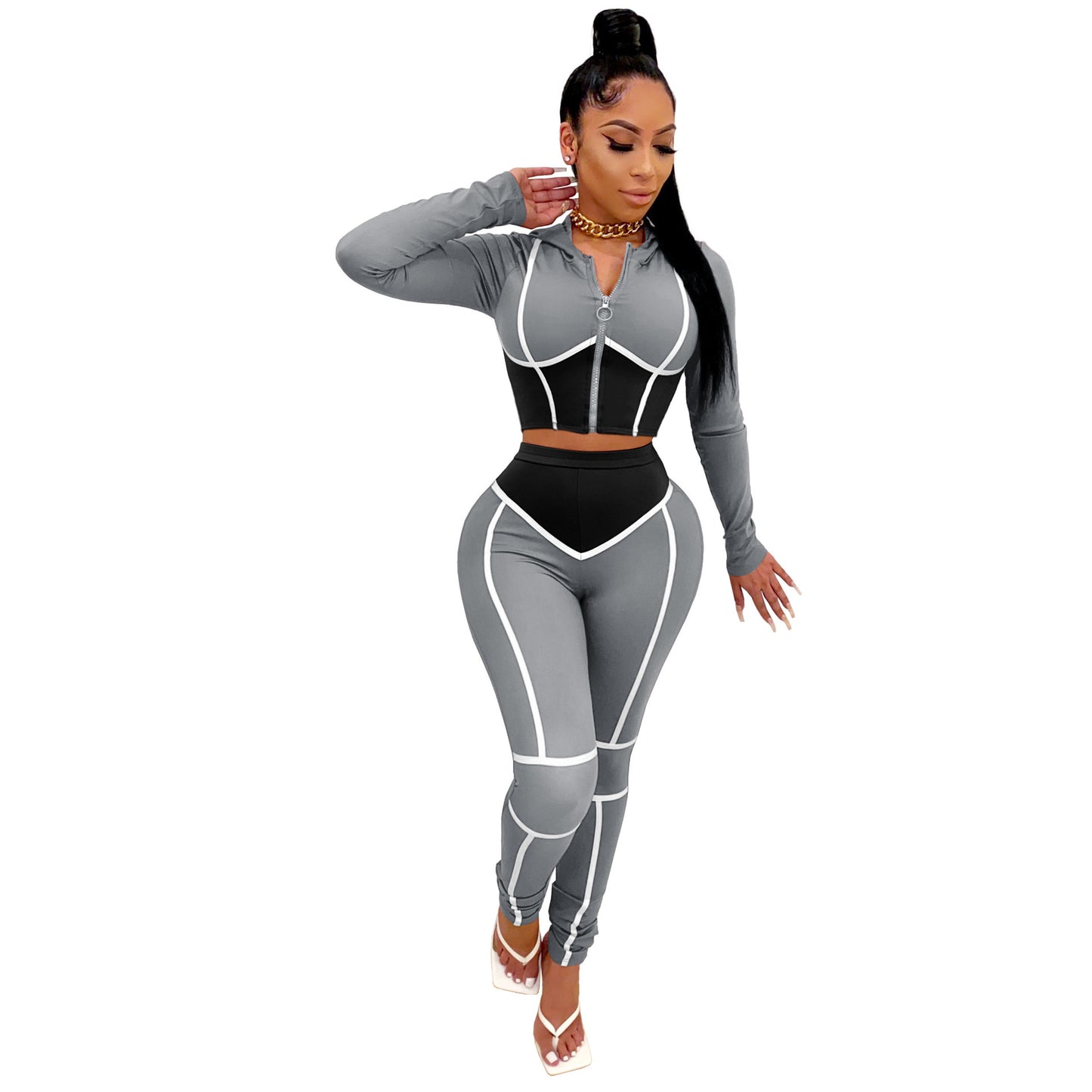 Fashion Yoga Clothes Contrast Color Tight Two-piece Sports Suit