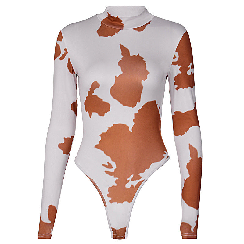 Milk Print Round Neck Long Sleeve Body Shaper