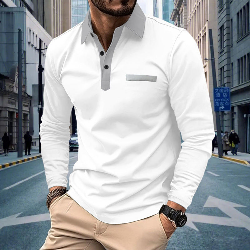 Men's Solid Color Long Sleeve Button-Up Shirt with Pocket ShopWithASmile.com