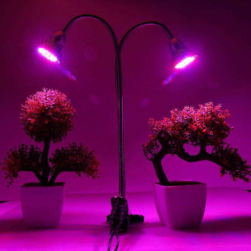 New Dual Head Led Grow Light 10W Desk Clip Lamp with Flexible Gooseneck with Switch for Indoor Plants Greenhouse Office