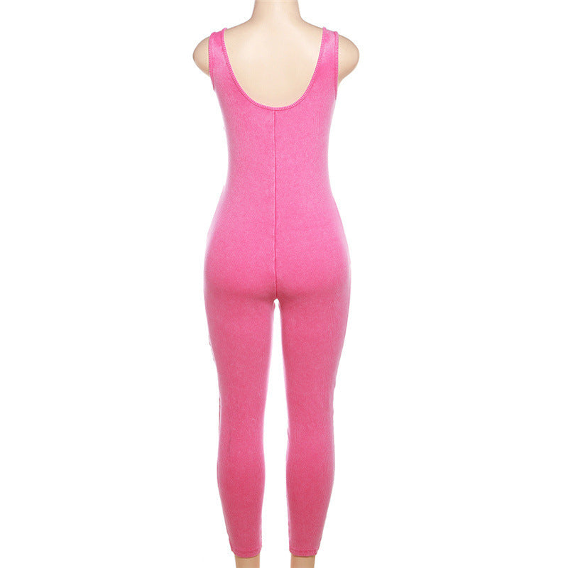 European And American Style New High Waist Tight Thread Sleeveless Casual Sports Jumpsuit