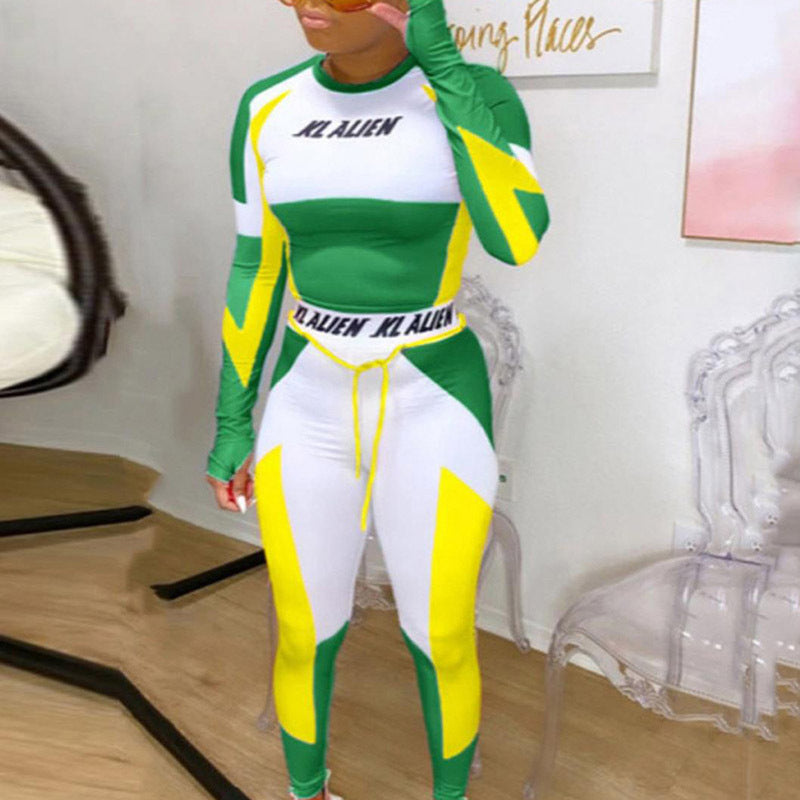 Slim-fit printed slimming sports suit