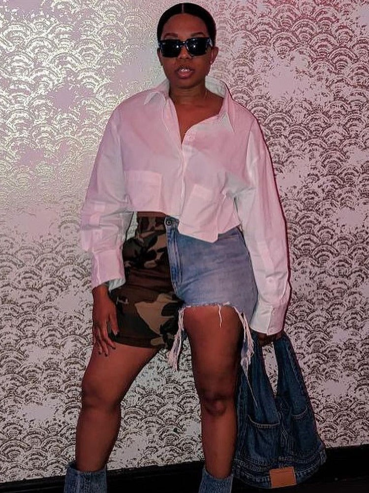 Women's Denim Stitched Camouflage Shorts