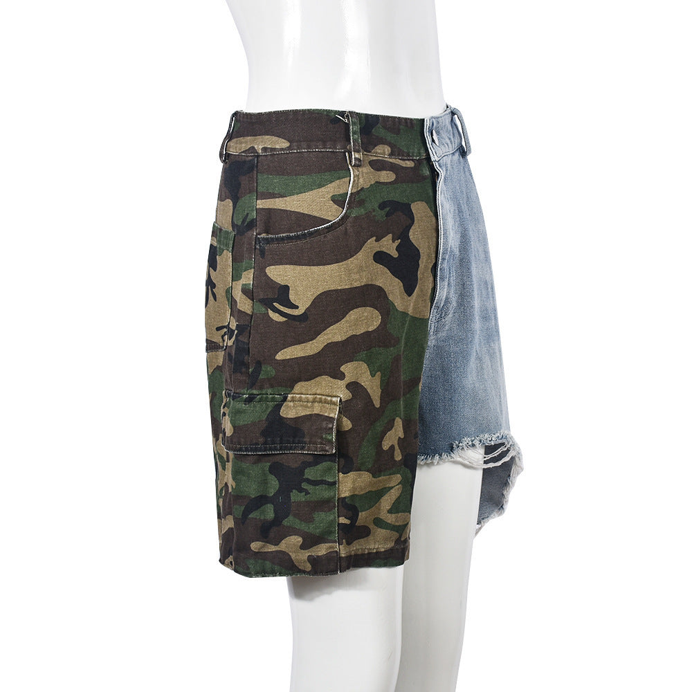 Women's Denim Stitched Camouflage Shorts