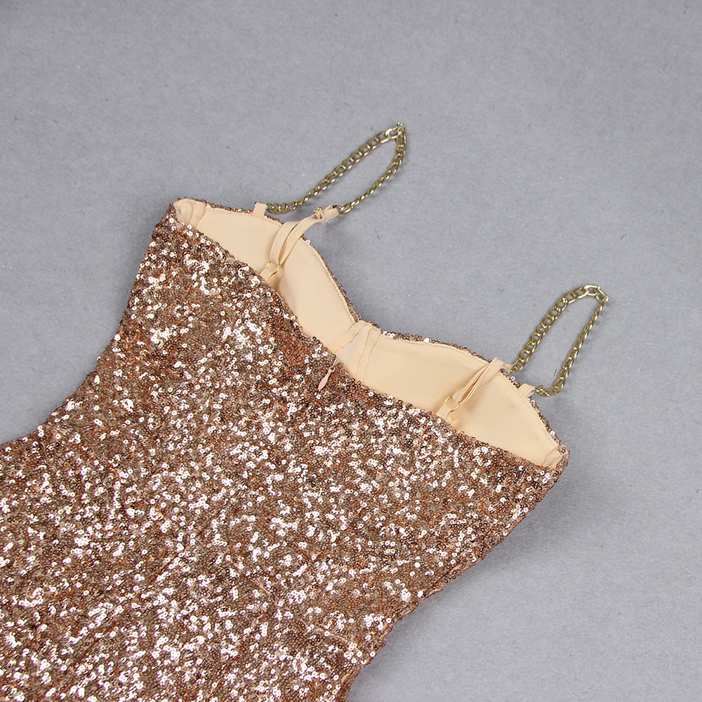 European And American Fashion Sexy Sequins Off-the-shoulder Tube Top Slim Fit Sheath Long Dress