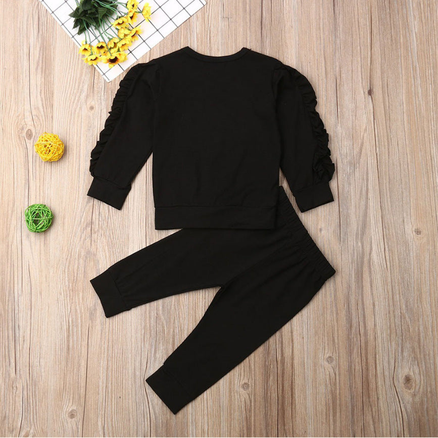 Newborn Baby Boys Girls Ruffles Jumper Solid Long Sleeve Sweatshirt Tops Pants Infant Kids 2Pcs Outfits Clothes Set Fall Clothes ShopWithASmile.com