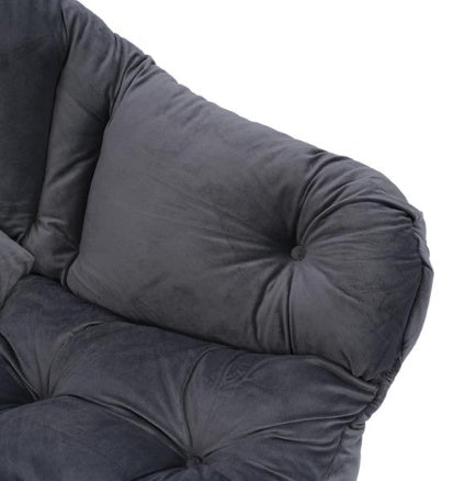 Living Room Chair Modern Cotton Fabric Lazy Chair With Armrests And Side Pockets - Dark Grey With Ottoman