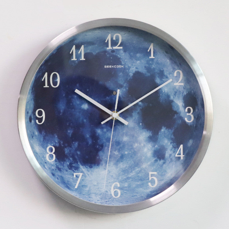 12-inch Luminous Blue Moon Wall Clock For Home Decoration - Sound/Mute Control - Simple Modern Room Decor