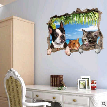 3D animal landscape wall personality creative bedside porch sofa TV background decorative wall stickers