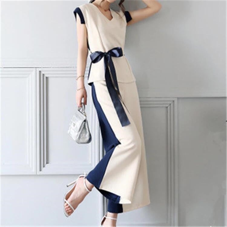 Fashion Western-style Casual Wide-leg Pants Hong Kong-style Retro Two-piece Suit