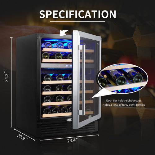 Wine Cabinet 24 Dual Zone Inch Wine Refrigerator 46 Bottles Built-in Wine Refrigerator ShopWithASmile7.com