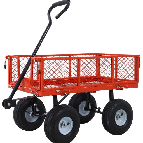 Steel Garden Cart, Steel Mesh Removable Sides, 3 Cu Ft, 550 Lb Capacity, Red