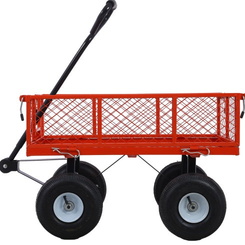 Steel Garden Cart, Steel Mesh Removable Sides, 3 Cu Ft, 550 Lb Capacity, Red