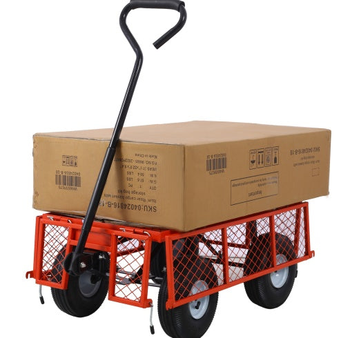 Steel Garden Cart, Steel Mesh Removable Sides, 3 Cu Ft, 550 Lb Capacity, Red