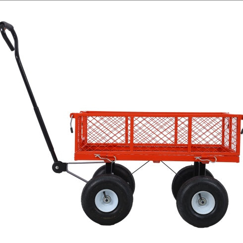 Steel Garden Cart, Steel Mesh Removable Sides, 3 Cu Ft, 550 Lb Capacity, Red