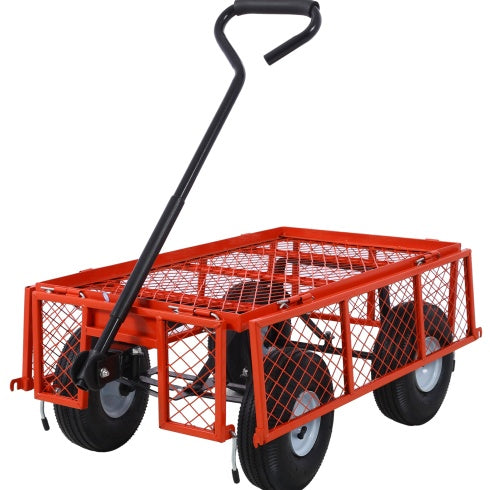Steel Garden Cart, Steel Mesh Removable Sides, 3 Cu Ft, 550 Lb Capacity, Red