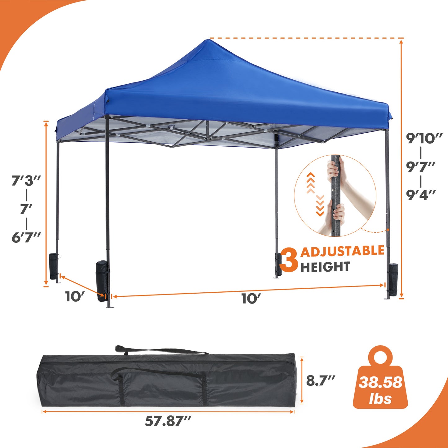 10 x 10 ft Pop-Up Canopy Tent – Easy Setup Outdoor Shade Shelter, Portable Waterproof Sun Protection for Camping, Parties, Beach, and Patio