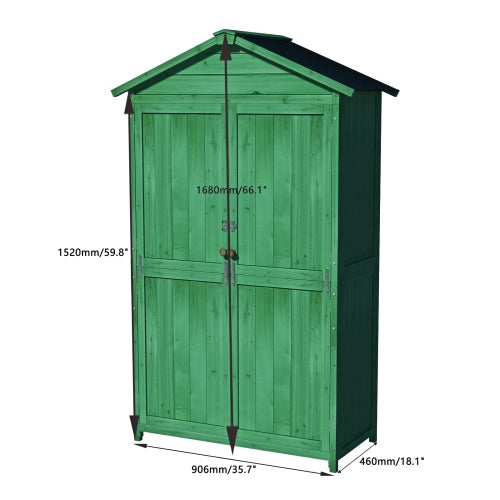 Outdoor 35.6x 18.1x 66.15 L Wood Storage Shed, Garden Tool Cabinet With Waterproof Asphalt Roof, Double Doors, Multiple-tier Shelves,Forest Green