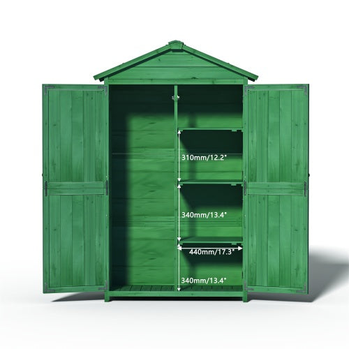 Outdoor 35.6x 18.1x 66.15 L Wood Storage Shed, Garden Tool Cabinet With Waterproof Asphalt Roof, Double Doors, Multiple-tier Shelves,Forest Green