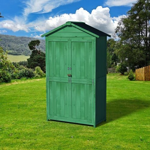 Outdoor 35.6x 18.1x 66.15 L Wood Storage Shed, Garden Tool Cabinet With Waterproof Asphalt Roof, Double Doors, Multiple-tier Shelves,Forest Green