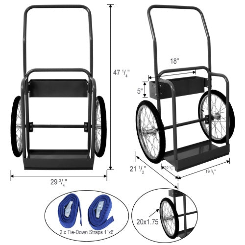 Large Dual Oxygen Tank Cart Dolly Double Cylinder Cart, 20 Pneumatic Wheels Includes Two Fastening Belts