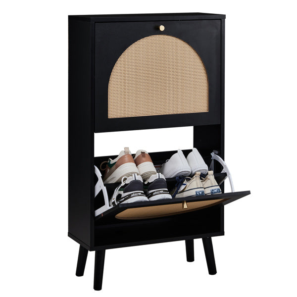 FCH 2 Tipper With Tall Round Rattan Shoe Cabinet