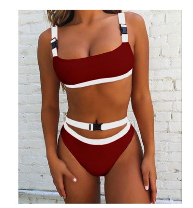 Bikini split solid color buckle swimsuit