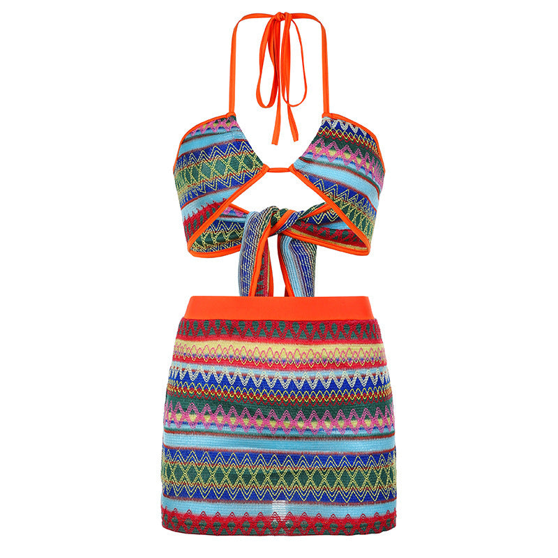 Women's Fashion Print Splicing Hanging Neck Package Hip Dress ShopWithASmile7.com