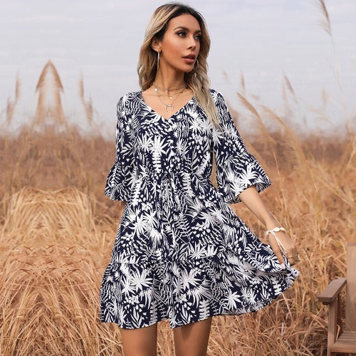 Women Fashion Print Dress Holiday Beach Short Skirt Beauty