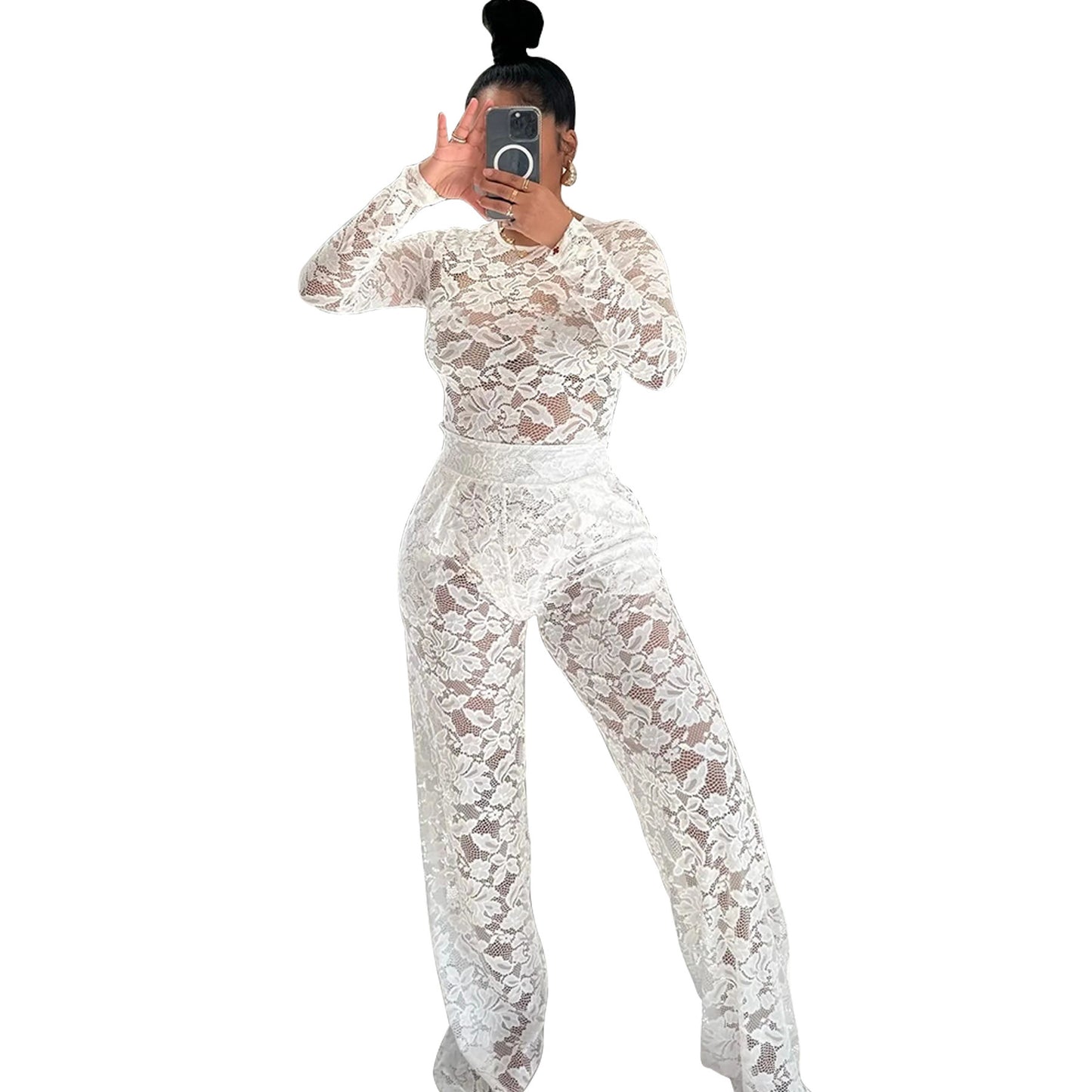 Lace Jumpsuit Straight-leg Pants Suit ShopWithASmile7.com