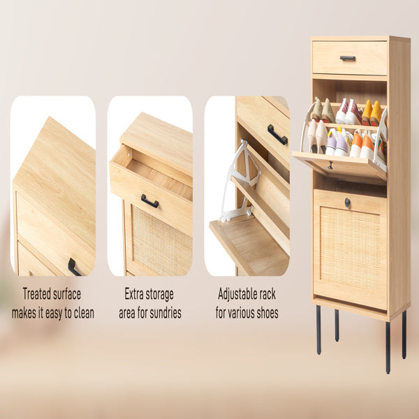 2 Buckets With A Drawstring, Rattan Face, Iron High Foot Shoe Cabinet ShopWithASmile7.com