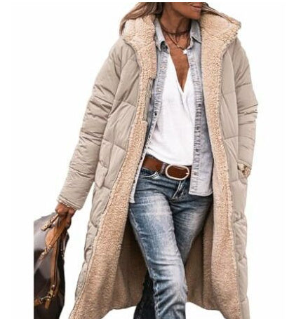 Women's Solid Color Hooded Cotton Jacket Long-sleeved Coat ShopWithASmile7.com