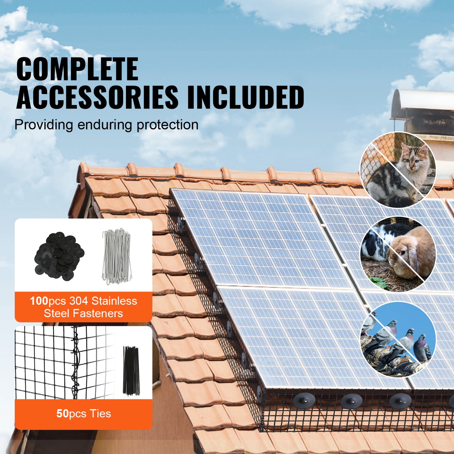 VEVOR Solar Panel Bird Guard, Critter Guard Roll Kit With Tainless Steel Fasteners, Solar Panel Guard With Rust-proof PVC Coating,