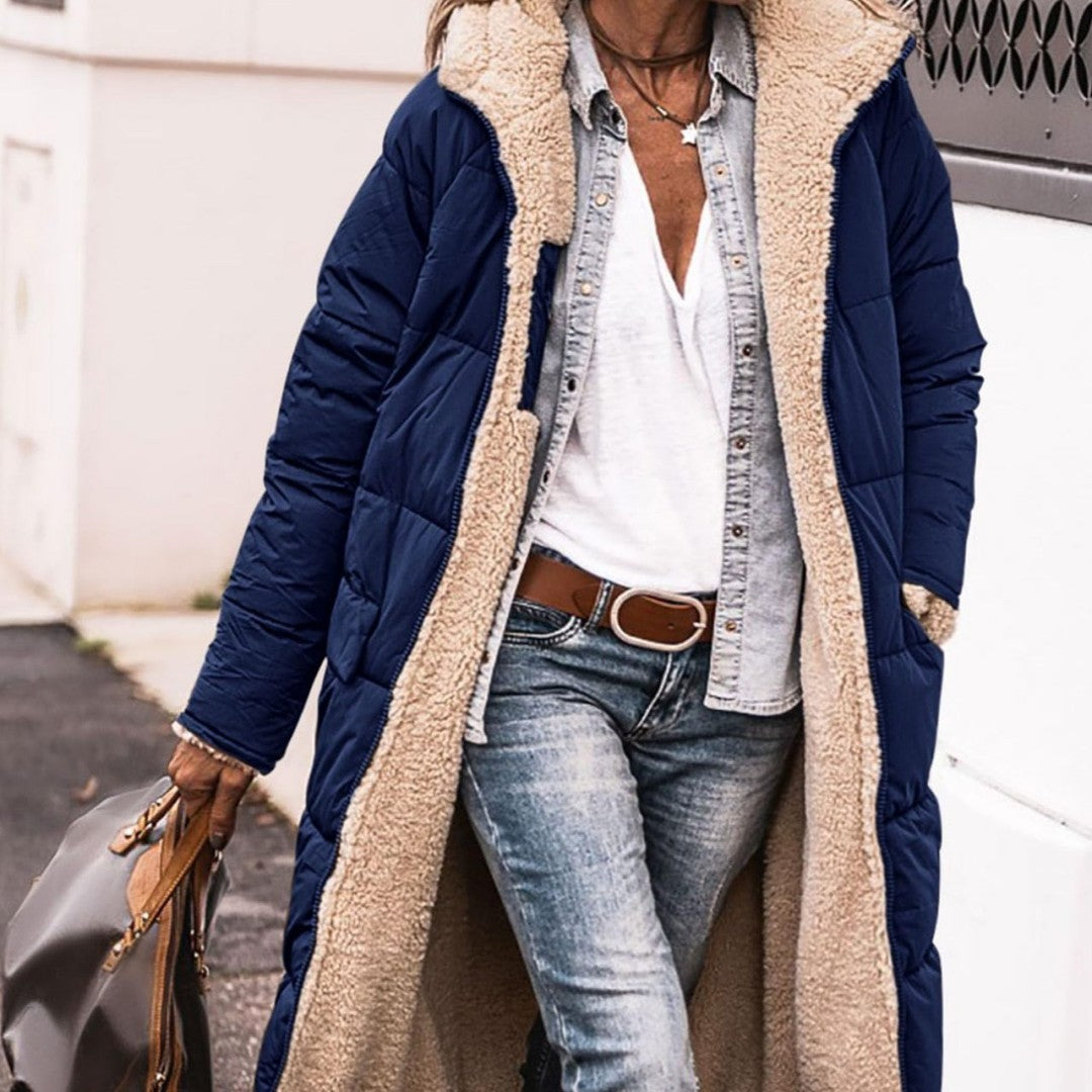 Women's Solid Color Hooded Cotton Jacket Long-sleeved Coat ShopWithASmile7.com