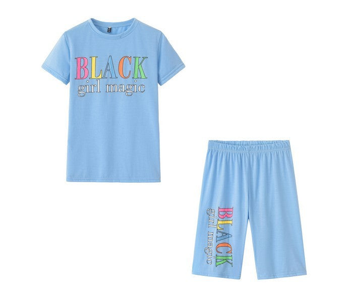 Two-piece multicolor short-sleeved shorts with letters ShopWithASmile7.com