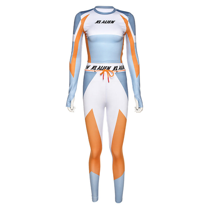 Slim-fit printed slimming sports suit