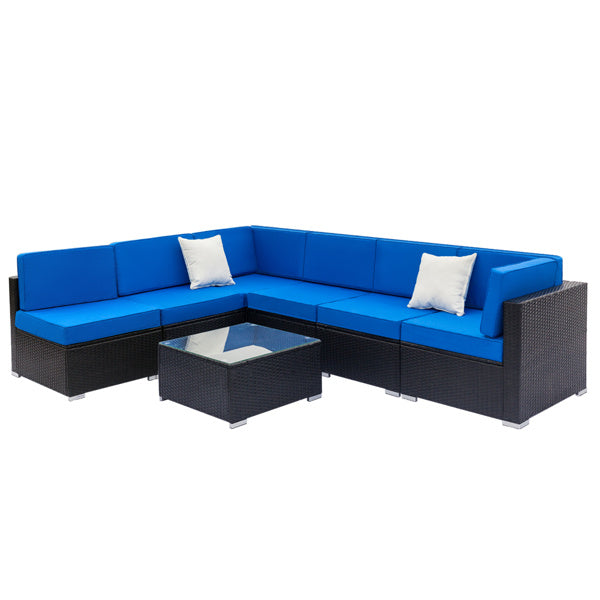 Black Sheet Rattan Dark Blue Mat Sponge Sandwich Braided Rattan Seven-piece Set