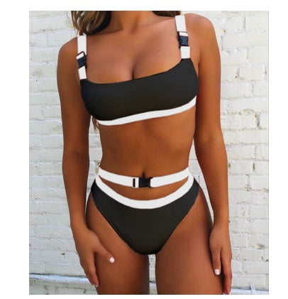 Bikini split solid color buckle swimsuit