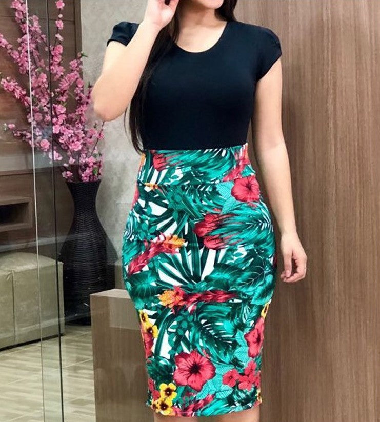 Printed Office Midi Pencil Dress Large Women Dress ShopWithASmile.com