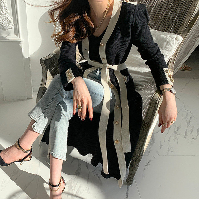 Temperament Waist Slimming V-neck High-waist Knit One-step Skirt