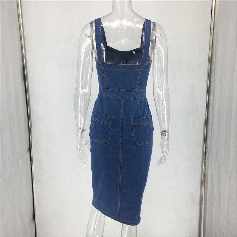 Denim Skirt With Straps And Buttons For Middle And Long Bottoms