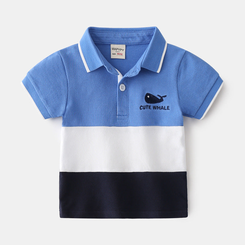 Boys Color Block Lapel Tops Korean Children's Clothing Boys Embroidered Shirts Baby Summer Trends ShopWithASmile7.com