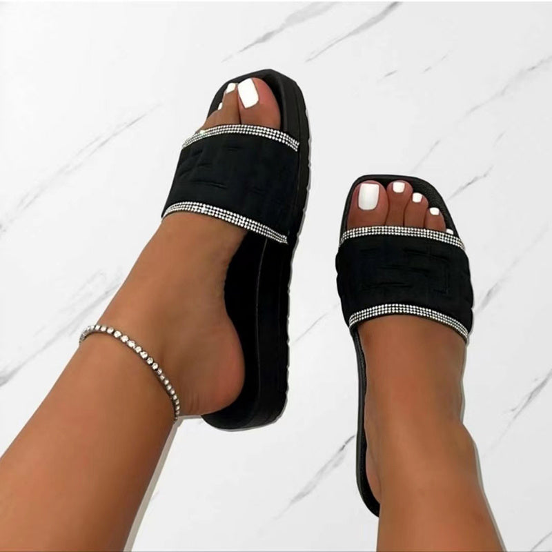 Rhinestones Slippers Women Summer Candy-color Flat Heel Shoes ShopWithASmile7.com