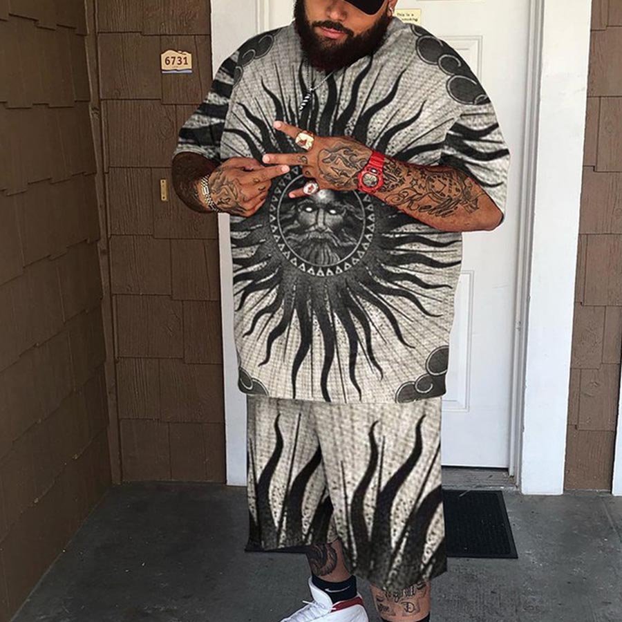 European And American Plus Size Men's Short-sleeved T-shirt Suit